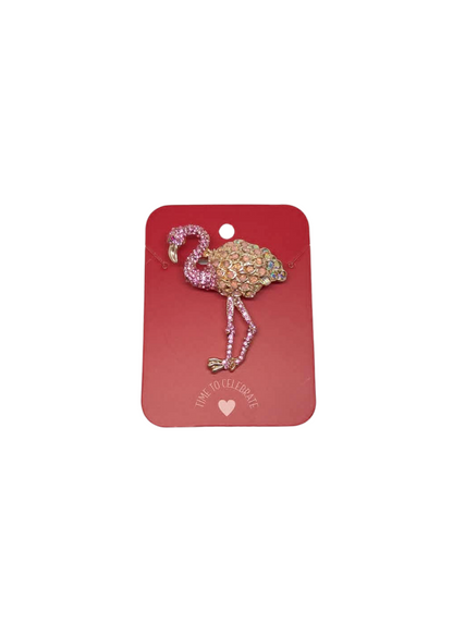 The Edit - Pink Jewel Flamingo Brooch