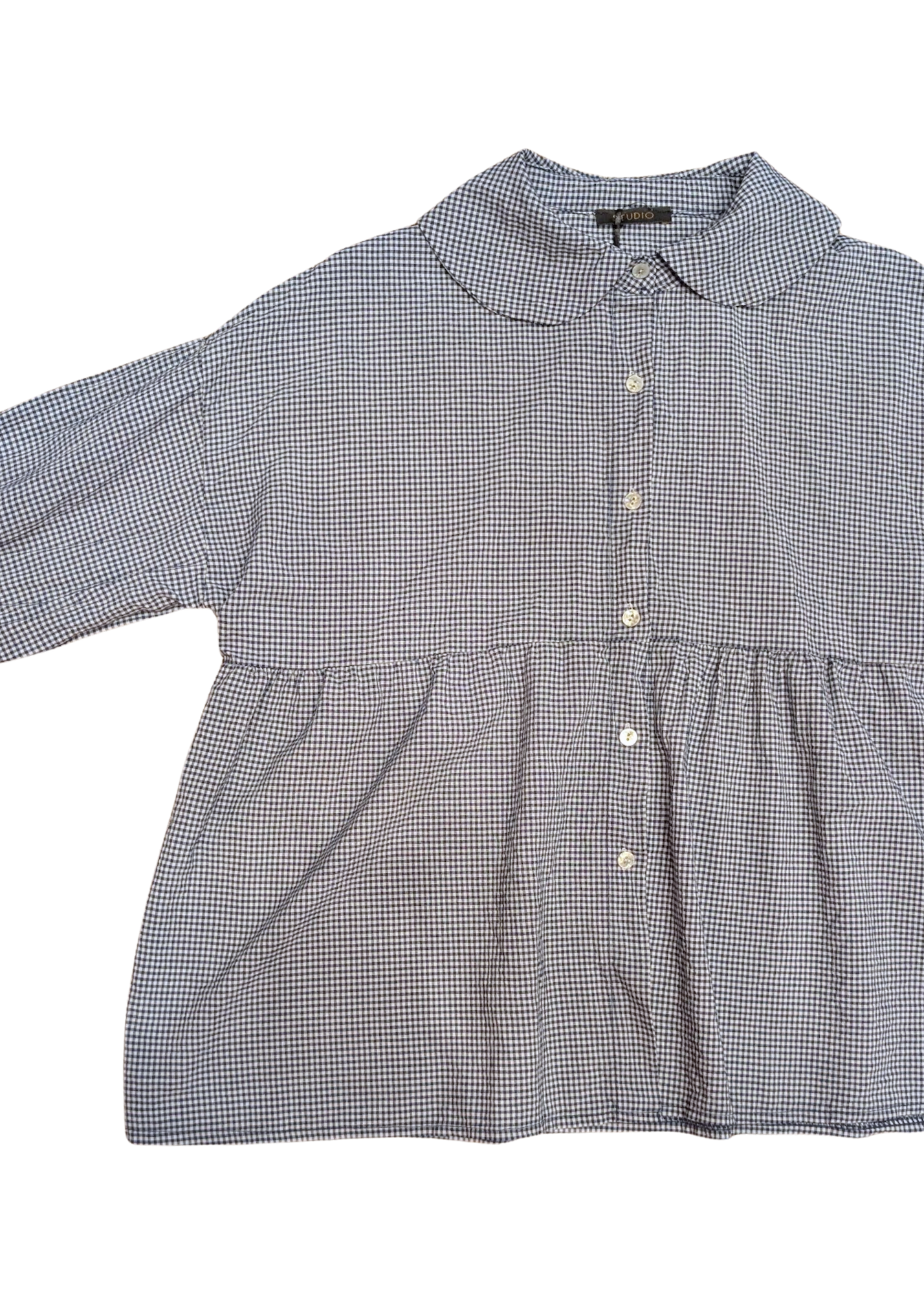 The Edit - Navy Blue GIngham Shirt with Peter Pan Collar