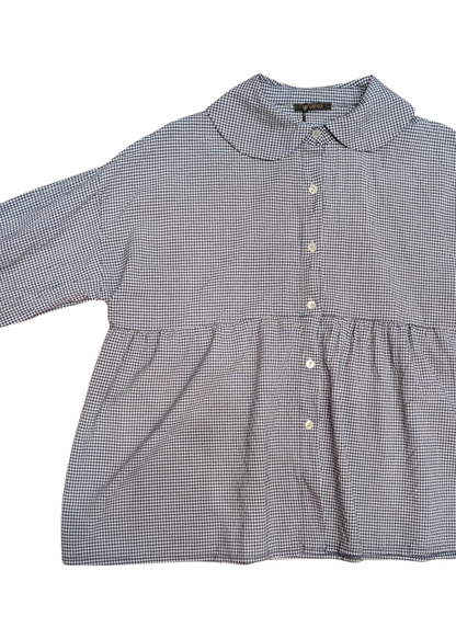 The Edit - Navy Blue GIngham Shirt with Peter Pan Collar
