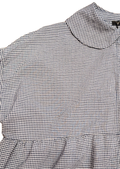The Edit - Navy Blue GIngham Shirt with Peter Pan Collar