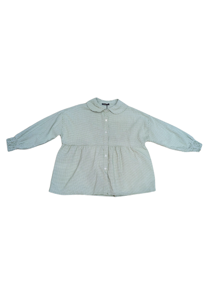 The Edit - Green Gingham Shirt with Peter Pan Collar
