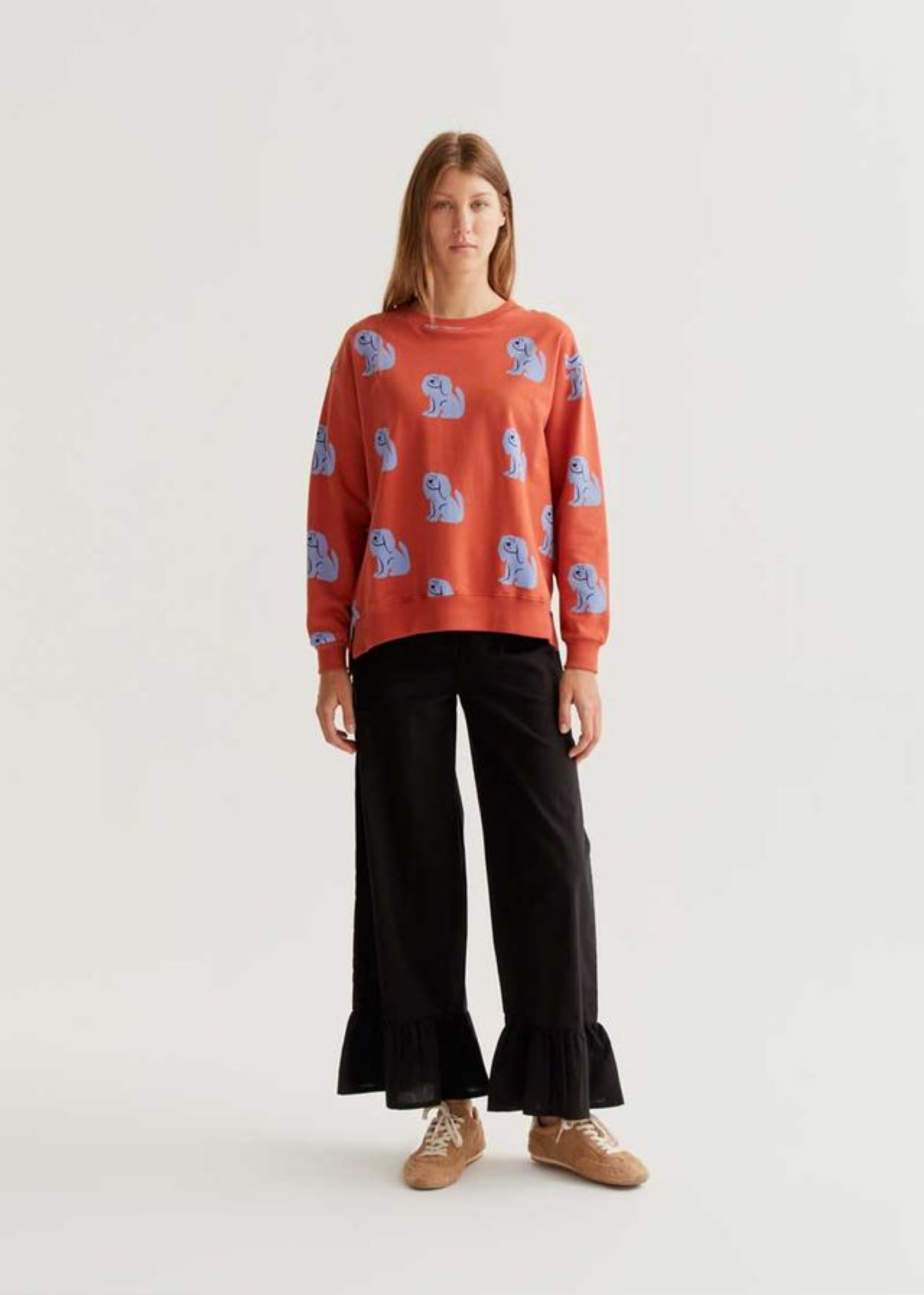 Compañia Fantastica - Rust Sweatshirt with Blue Dog Print