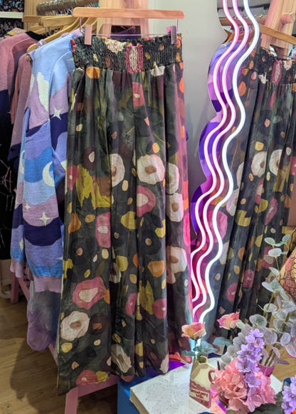 The Edit - Abstract Floral Wide Leg Silky Trousers