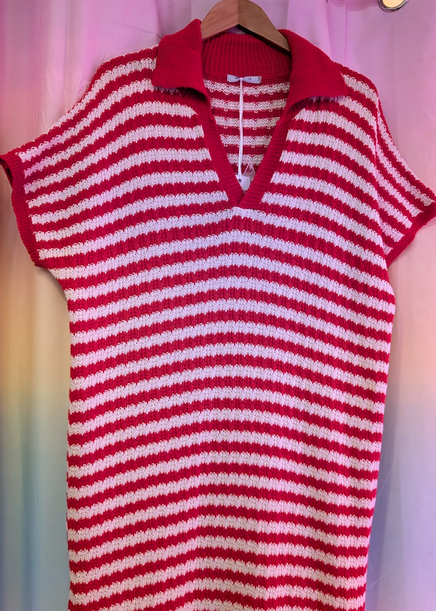 The Edit - Coral & White Knitted Stripe Shirt Dress