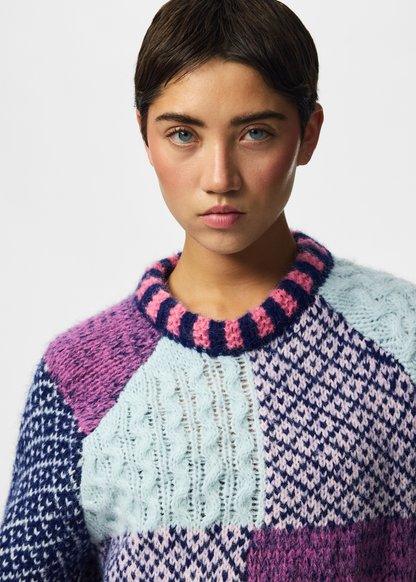 Pieces - Purple Stripe Mismatch Jumper