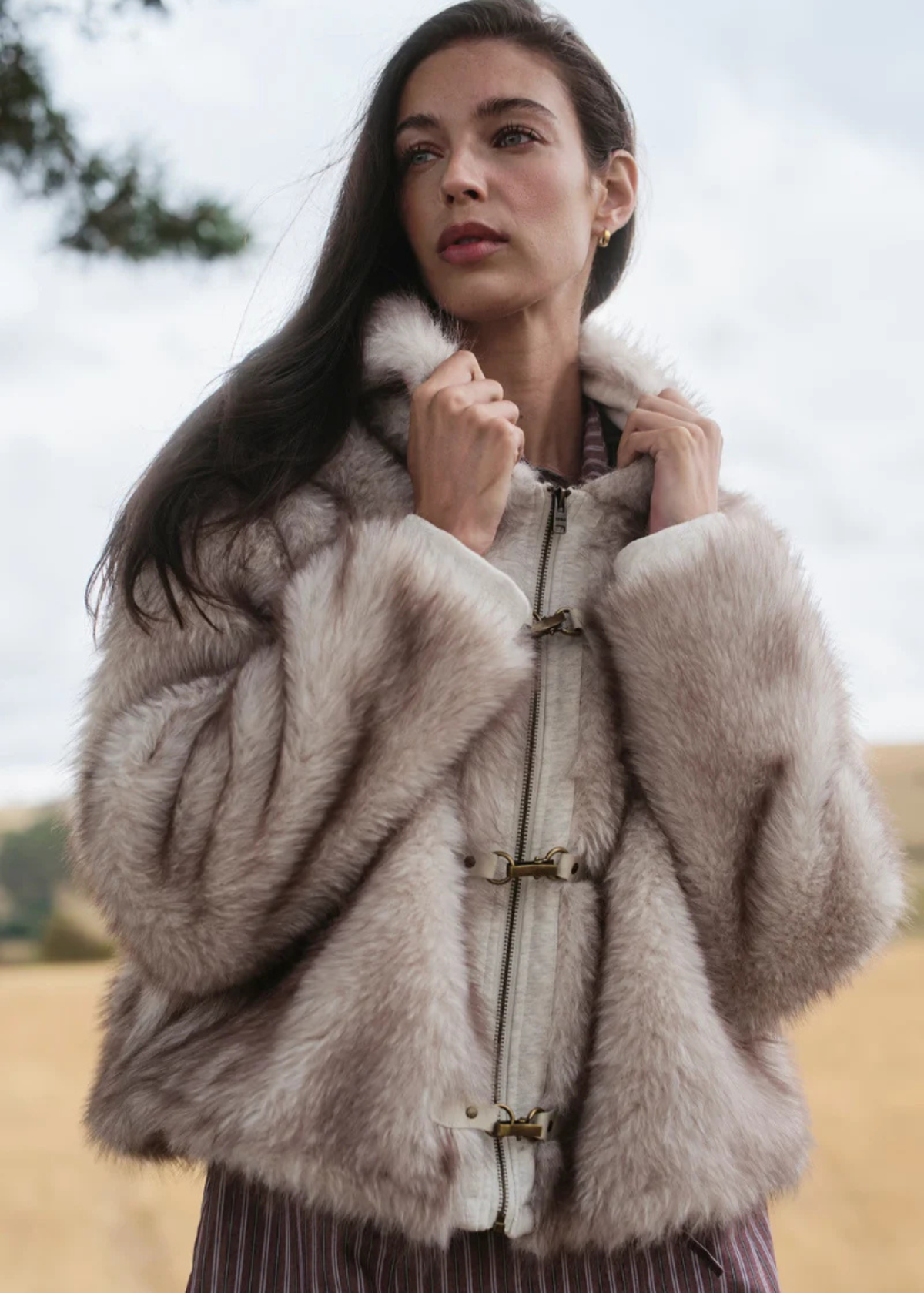 Daisy Street - Grey Plush Faux Fur Hooded Coat