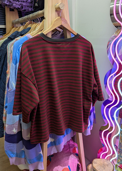 The Edit - Burgundy and Brown Stripe Tee