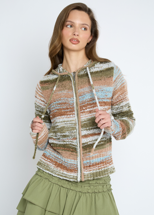 Daisy Street - Earthy Striped Knit Hoodie