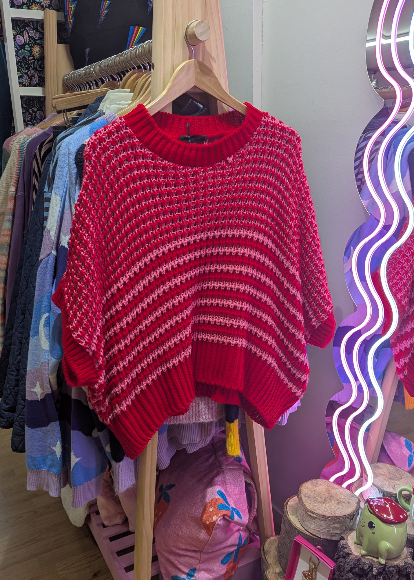 The Edit - Pink & Red Stripe Textured Knit Top
