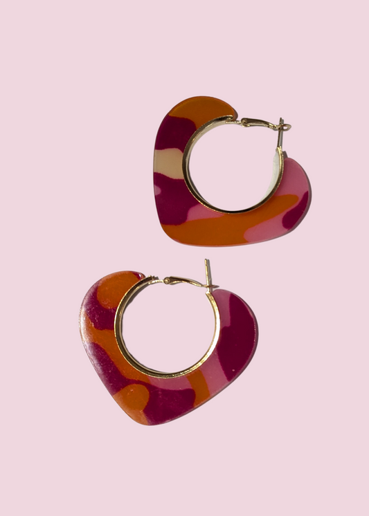 The Edit - Pink & Orange Heart Acrylic Hoop Earrings