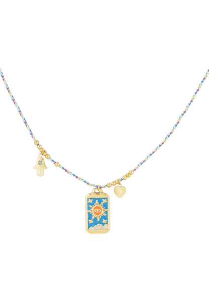 The Edit - Sun Tarot Necklace in Gold and Blue Enamel