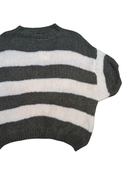The Edit - Green & White Striped Soft Knit Top