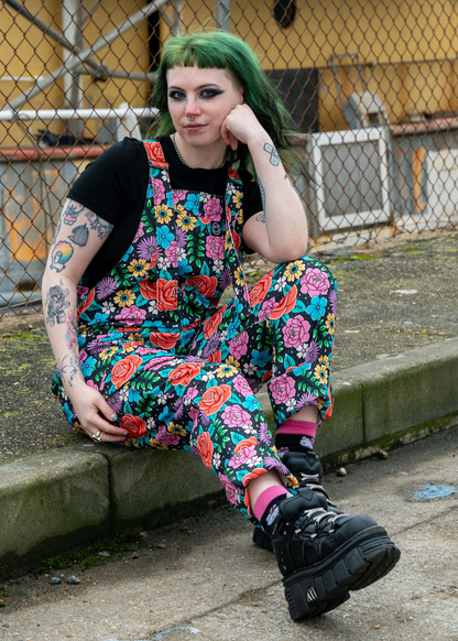 Rebel Romance - Tattoo Floral Stretch Dungarees