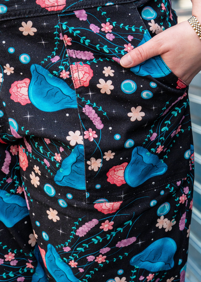 Rebel Romance - Floral Jellyfish Stretch Dungarees