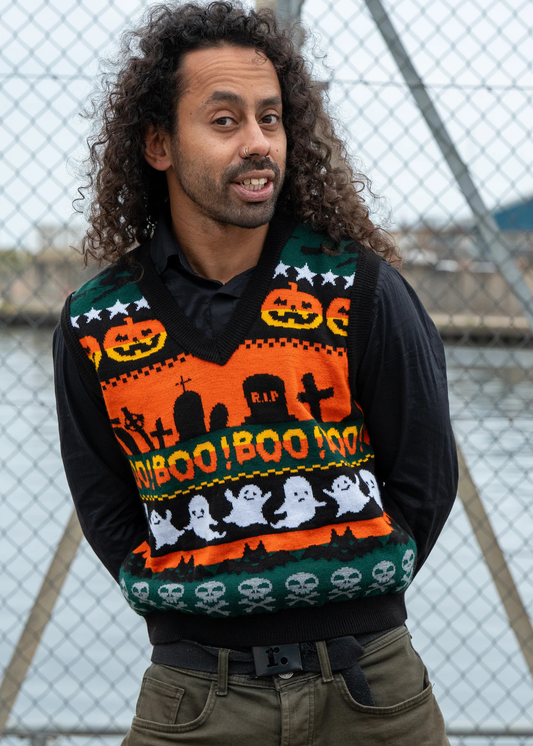 Run & Fly - Halloween BOO! V-Neck Knitted Tank Top Vest