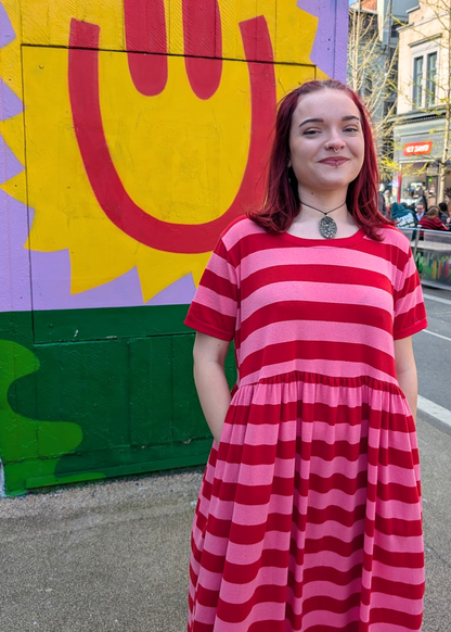 The Edit - Pink & Red Sugar Stripes Smock Dress