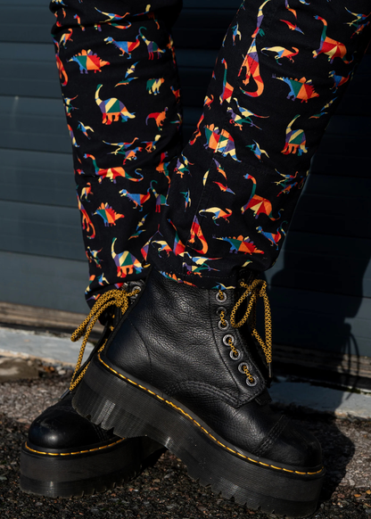 Run & Fly - Unisex Black Twill Rainbow Dinosaur Dungarees