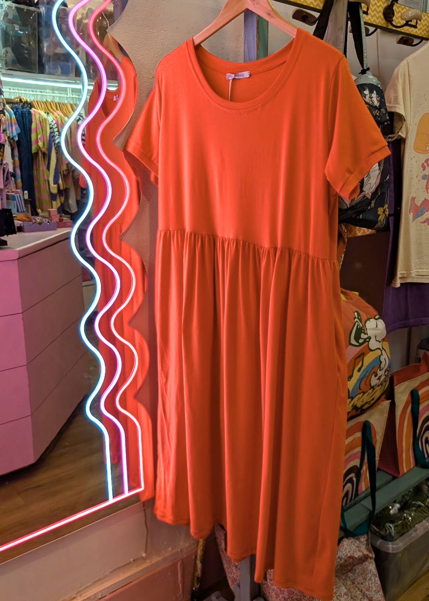 The Edit - Hot Orange Smock Dress with Pockets