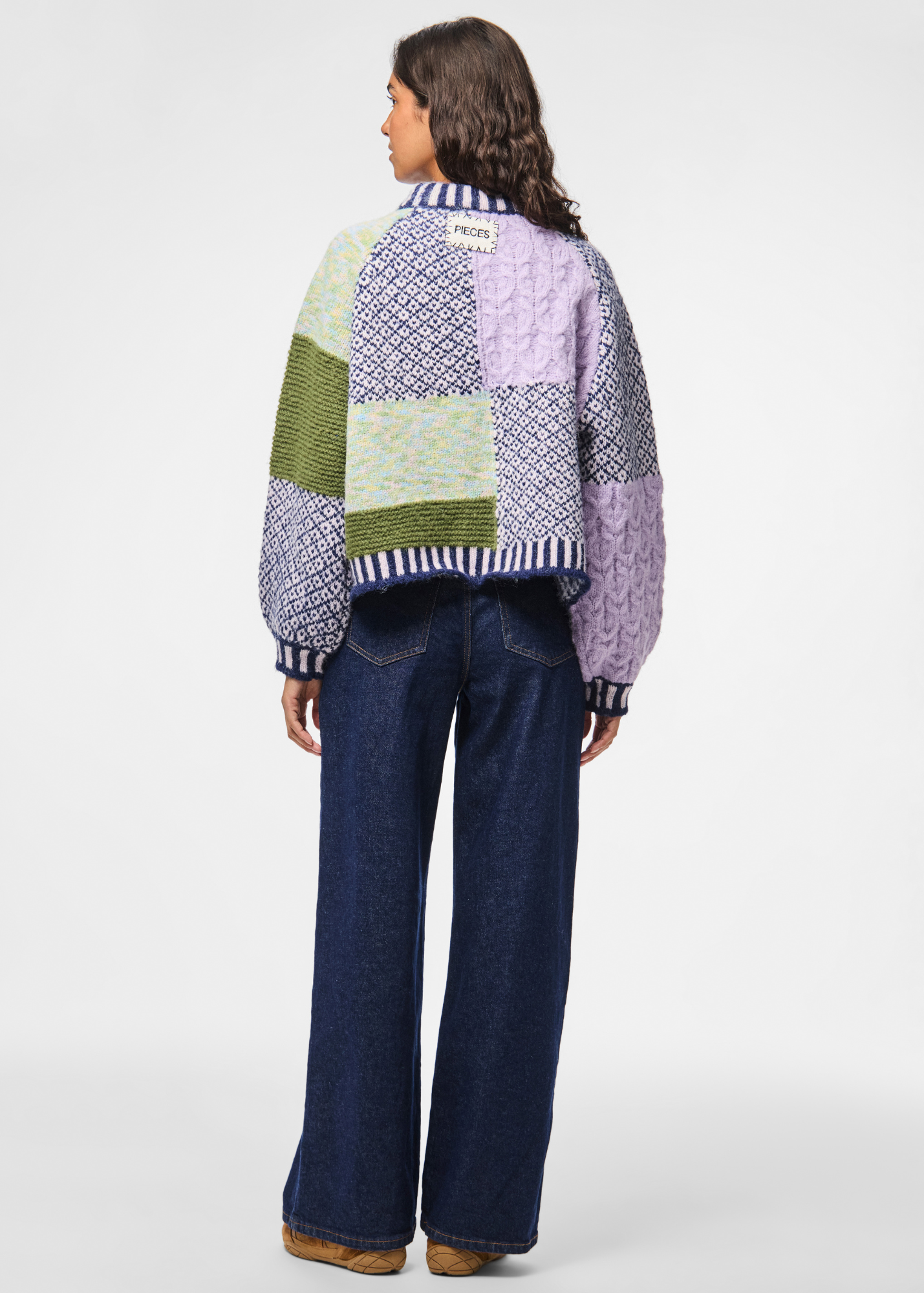 Pieces - Lilac & Blue Patchwork Knit Jumper