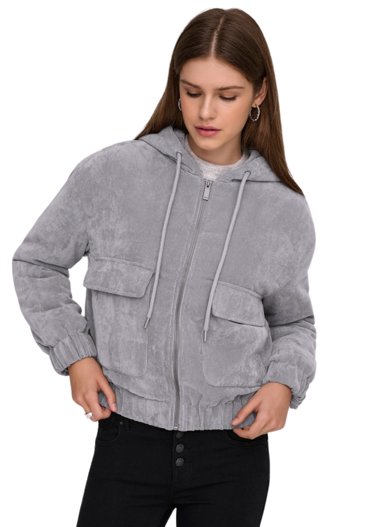 Only - Dusky Lavender Corduroy Quilted Jacket with Hood