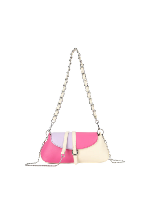 The Edit - Fuchsia, Lilac & Cream Colour Block Mini Baguette Handbag