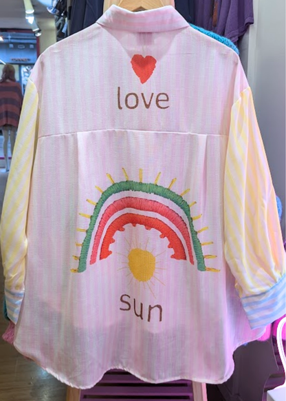 The Edit - Faux Embroidered Pastel Stripe Shirt