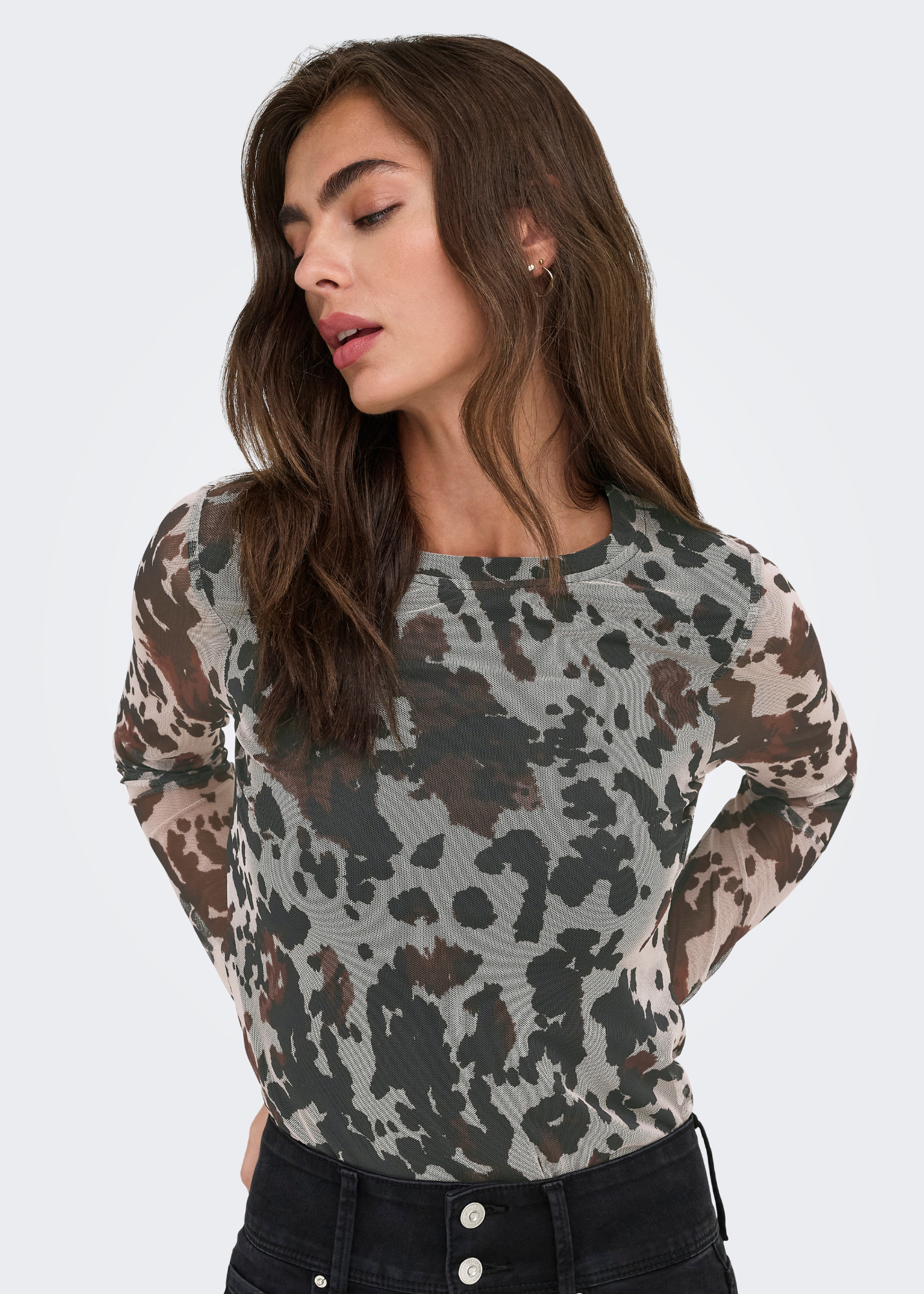 Only - Brown Cow Print Mesh Top