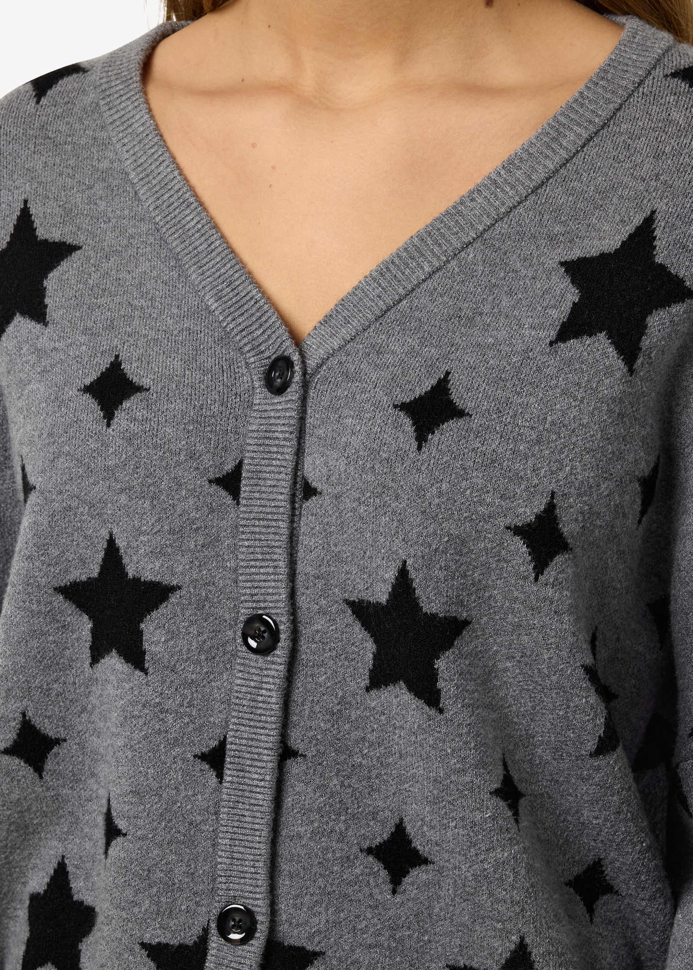 Noisy May - Grey Stars Oversized Knit Cardigan