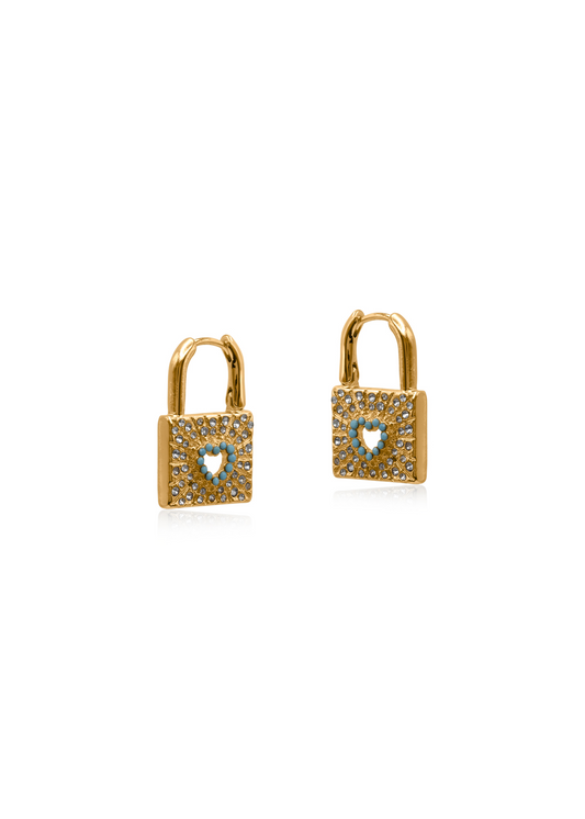 Big Metal London - Bejeweled Padlock Earrings in Gold