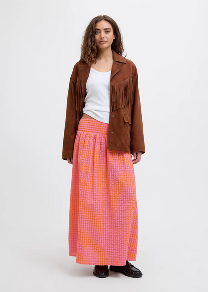 JJXX - Persimmon Gingham Seersucker Maxi Skirt