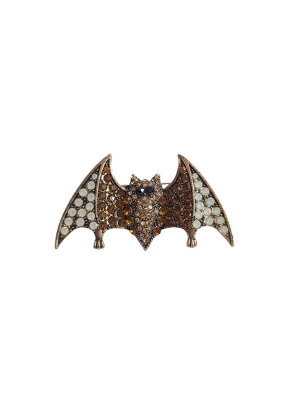 The Edit - Brown & White Bejewelled Bat Brooch