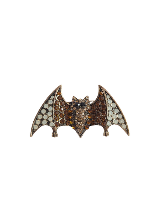 The Edit - Brown & White Bejewelled Bat Brooch