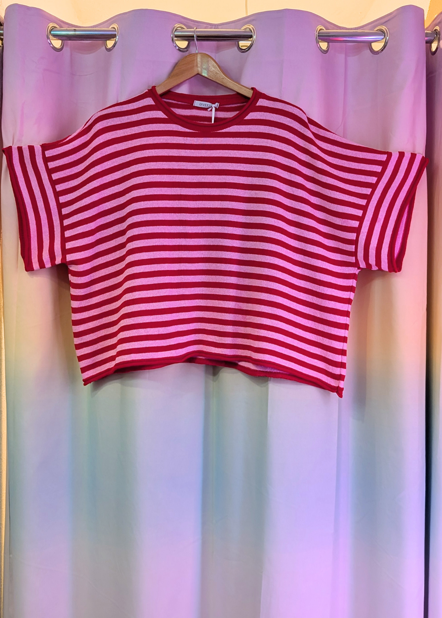 The Edit - Red & Candy Pink Stripe Knit Top