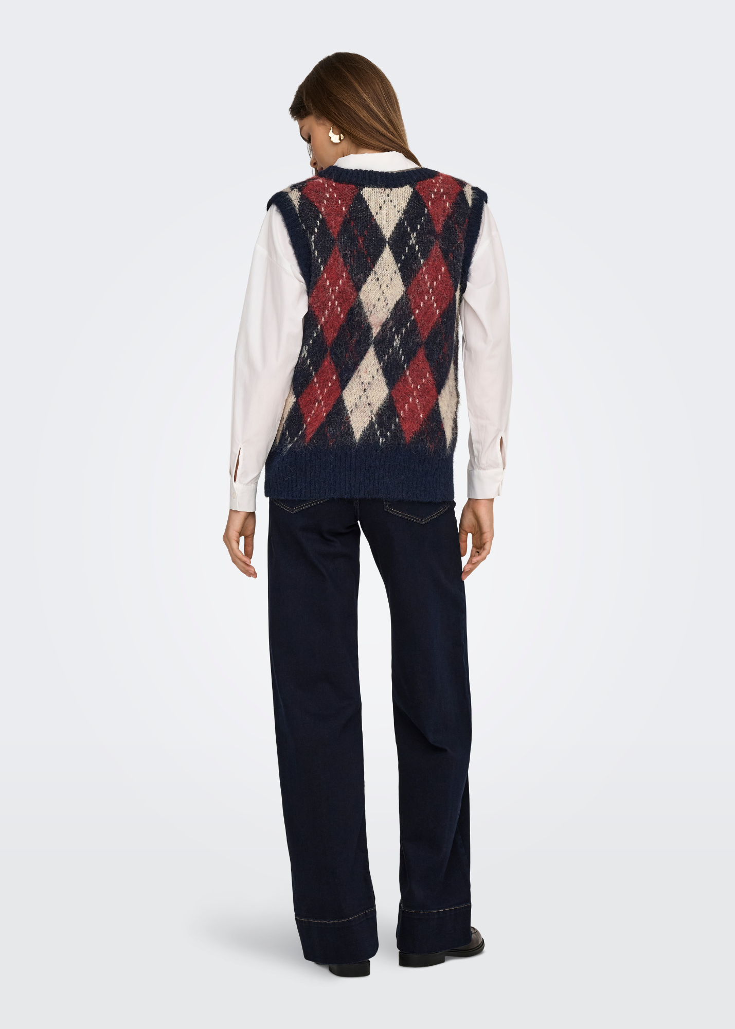Only - Argyle Knit Vest in Navy and Red