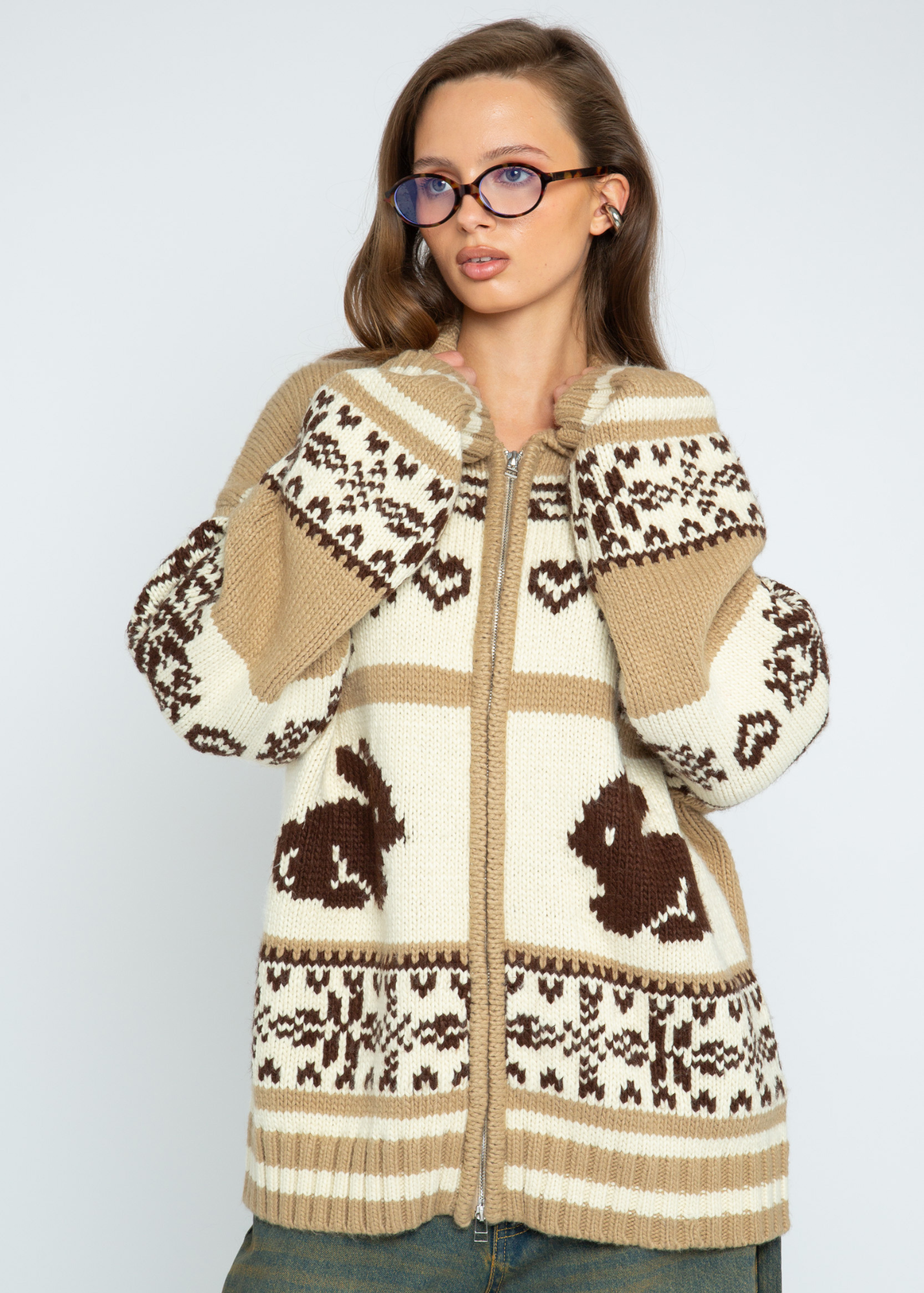 Daisy Street - Addison Bunny Knit Zip Up Cardigan