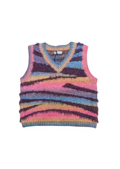 The Edit - Rainbow Knit Furry Stripe Vest