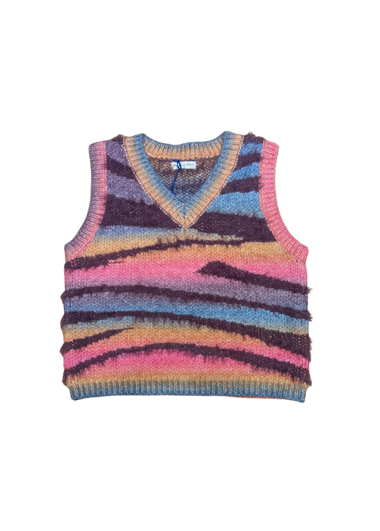 The Edit - Rainbow Knit Furry Stripe Vest