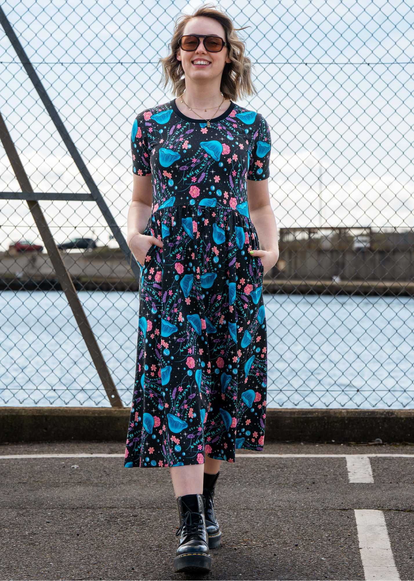 Rebel Romance - Floral Jellyfish Midi Stretch Dress