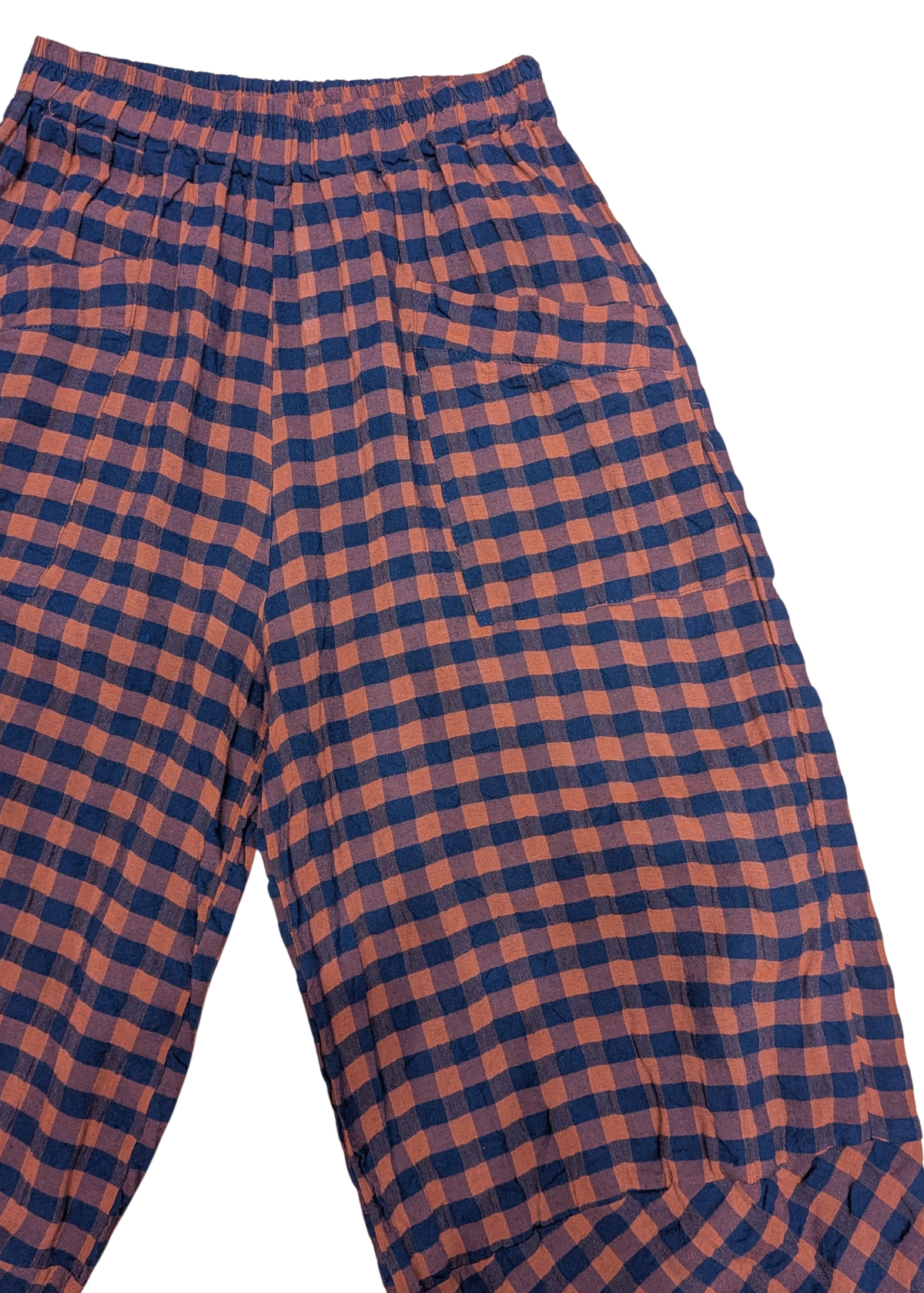 The Edit - Orange & Navy Checked Gingham Tulip Cocoon Trousers
