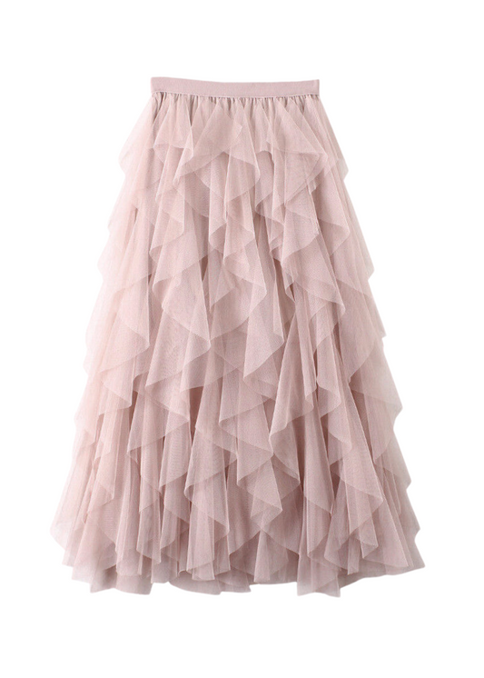 The Edit - Blush Pink Layered Tulle Mesh Skirt