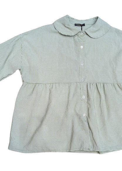The Edit - Green Gingham Shirt with Peter Pan Collar
