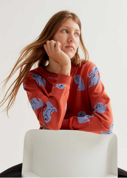 Compañia Fantastica - Rust Sweatshirt with Blue Dog Print