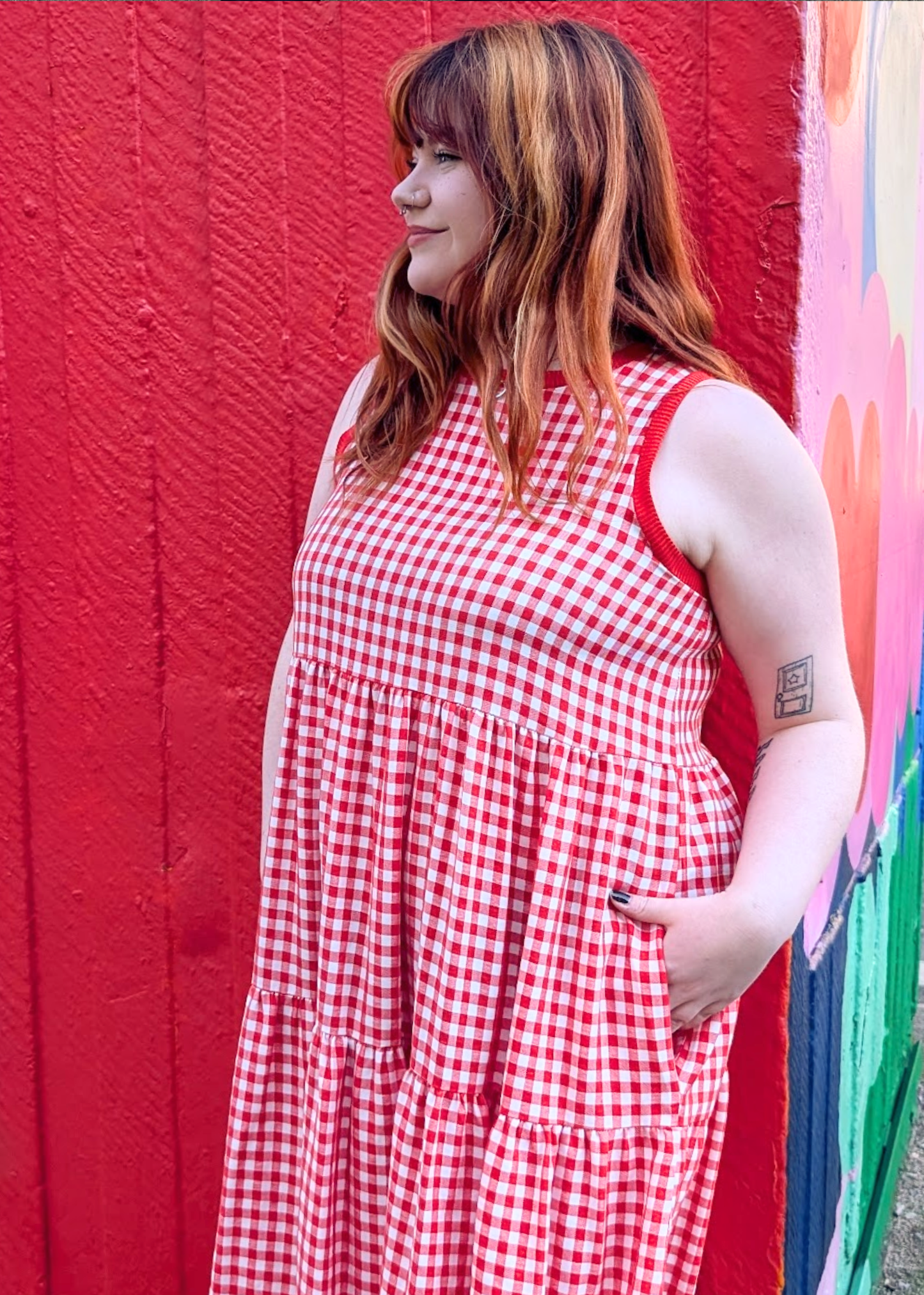 The Edit - Red Gingham Midi Smock Dress