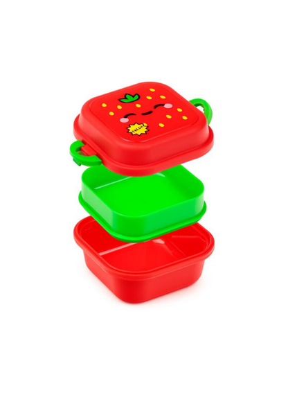 Puckator - Elidi the Strawberry Foodiemals Clip Lock Stacked Bento Snack Lunch Box