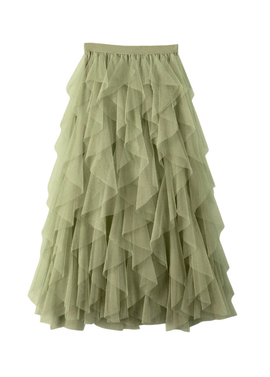 The Edit - Moss Green Layered Tulle Mesh Skirt