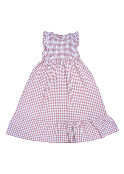 The Edit - Mauve Gingham Shirred Dress