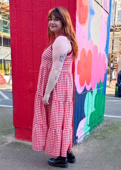 The Edit - Red Gingham Midi Smock Dress