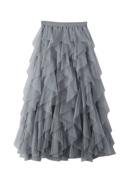 The Edit - Slate Grey Layered Tulle Mesh Skirt