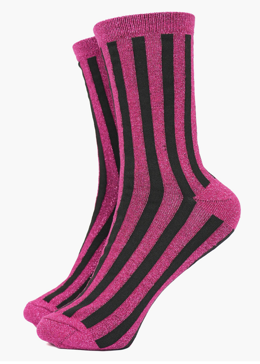 Sock Talk - Berry Vertical Stripe Glitter Socks