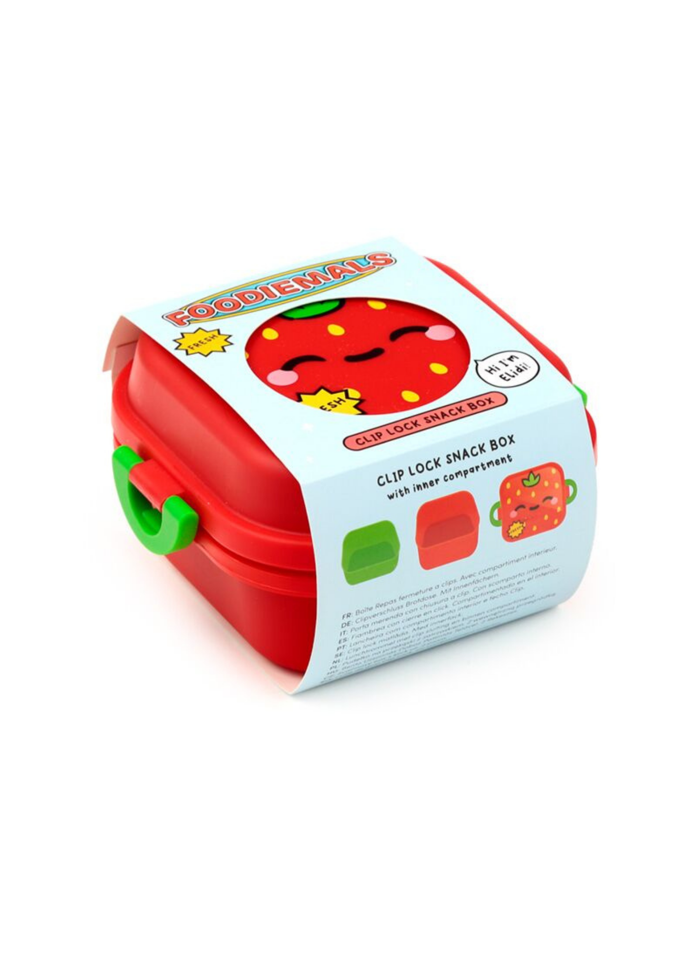 Puckator - Elidi the Strawberry Foodiemals Clip Lock Stacked Bento Snack Lunch Box